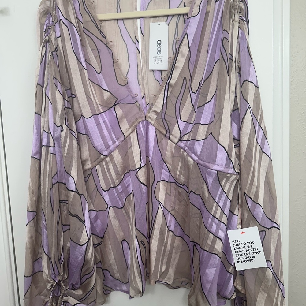 ASOS Purple Long Sleeve Wrap Blouse